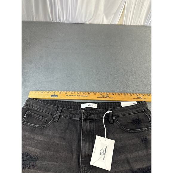 Kancan Jean Shorts Womens XL Black Hi Rise Distressed Cuffed Hem Shortie - Picture 4 of 9